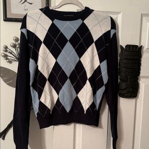 Brandy Melville Black and White Argyle Sweater